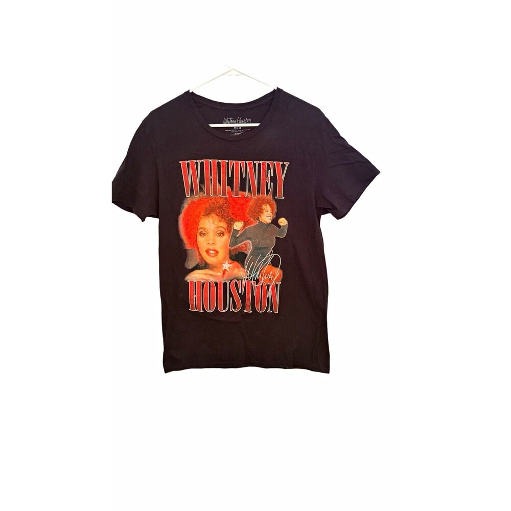 Whitney Houston Men's Black Graphic Print Crew Neck Short Sleeve T-Shirt M